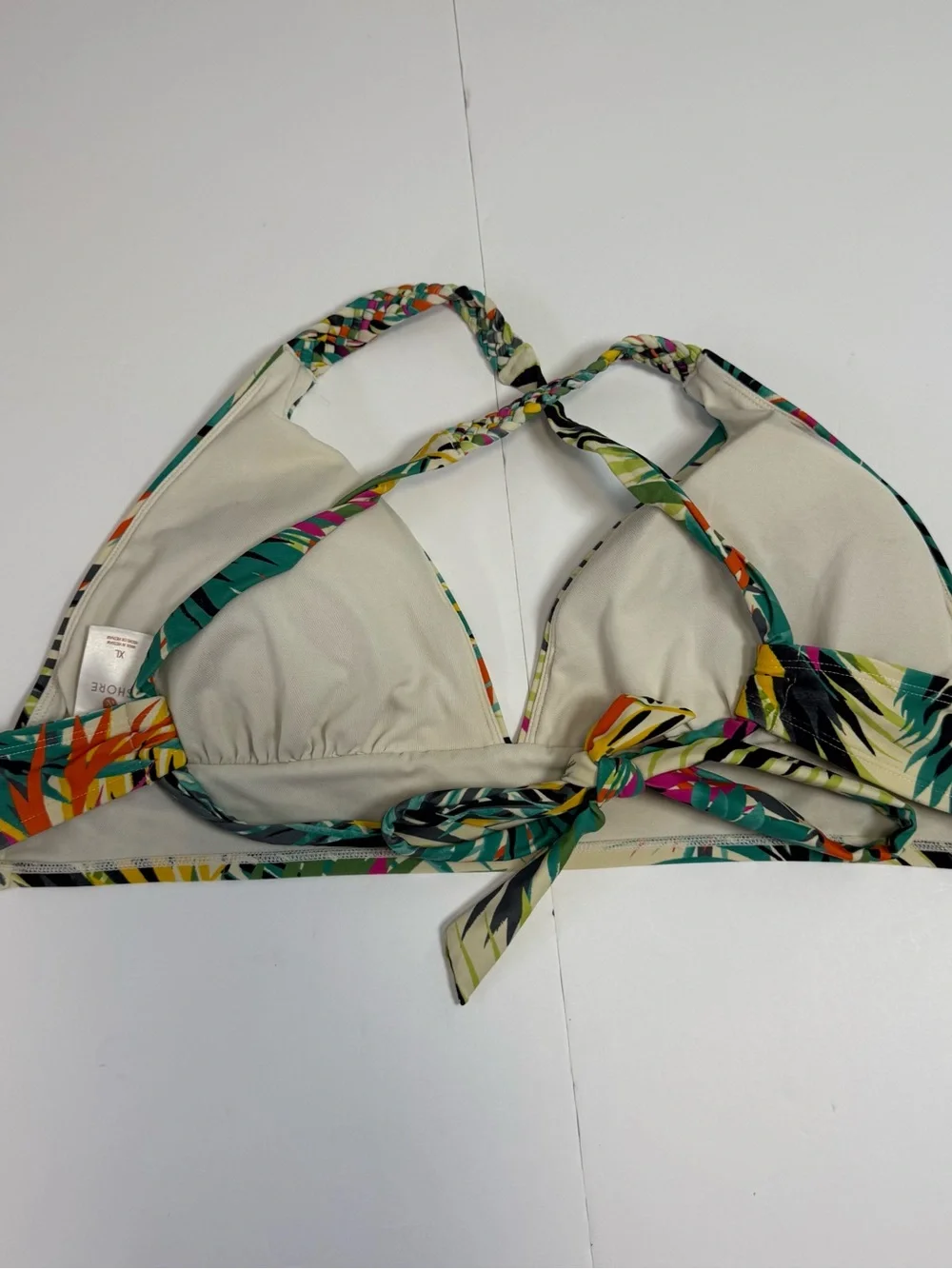 Shade & Shore Tropical Stripe Bikini Detail - Cream with Green, Orange, Black